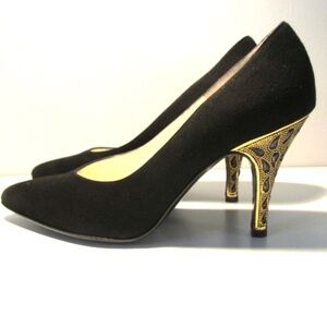 VTG Bruno Magli Black&Gold Evening Pumps, Size 36.5